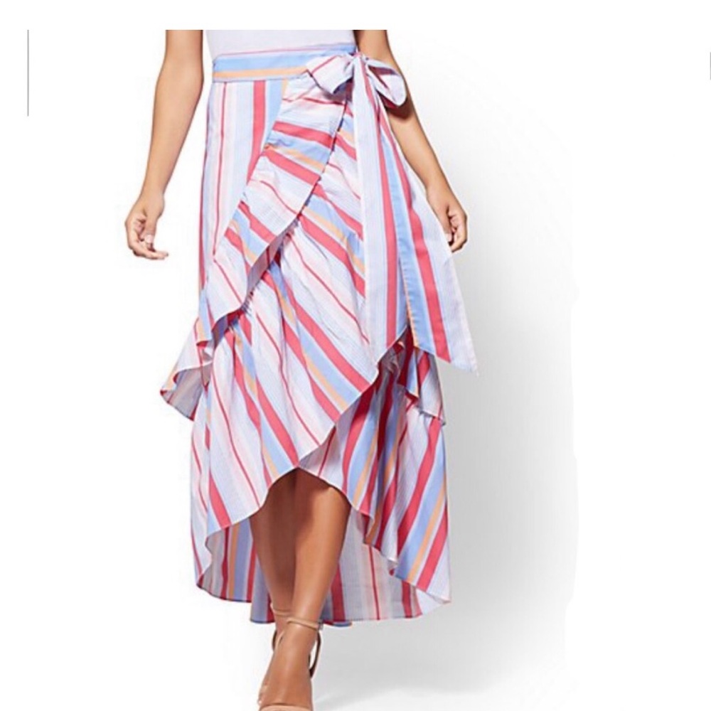 New York & Company Pink Gray Wrap Maxi Skirt